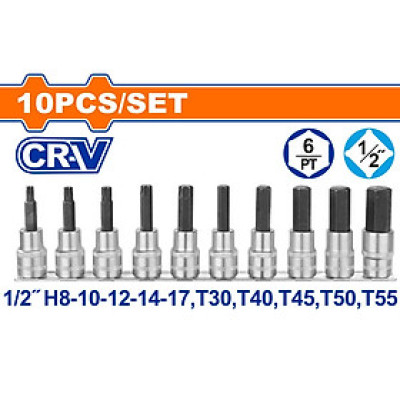 [CHÍNH HÃNG] Bộ 12 đầu tuýp1/2" ra đầu vít lụ giác, sao WST1412 WADFOW