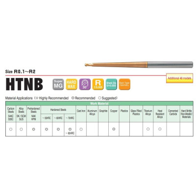 Dao Phay Cầu Cổ Côn R0.5x26 x65L Union Tool Model HTNB2010-260-2,Dao phay ngón gia công sau nhiệt