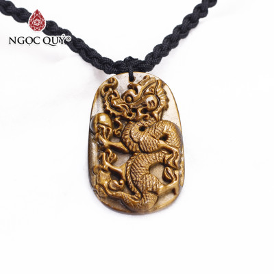 Mặt dây chuyền hình rồng thạch anh mắt hổ 43x28mm mệnh thổ, kim - Ngọc Quý Gemstones