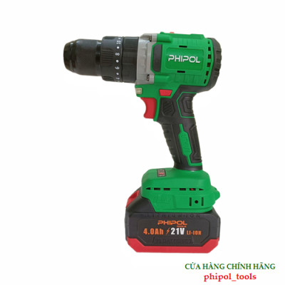 Combo Máy khoan pin 21V đầu kẹp 13mm động cơ không chổi than PHIPOL TOOLS PH3025 Kèm 2 pin và sạc - Hàng Chính Hãng