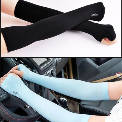 Găng Tay Dài Bằng Vải Lụa Lạnh Chống Tia Cực Tím Cho Nam Và Nữ - Xỏ Ngón Nam Nữ Vải Dày Dặn Co Giãn Giao Màu Ngẫu Nhiên