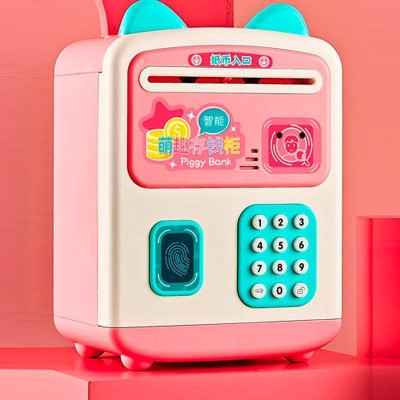 Két Sắt Tai Mèo Cảm Ứng Vân Tay Piggy Bank Có Quai Sách