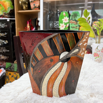 Bình Hoa Sơn Mài Cao Cấp – Dáng Dẹp Nghệ Thuật | Size 25x26x7.5 cm