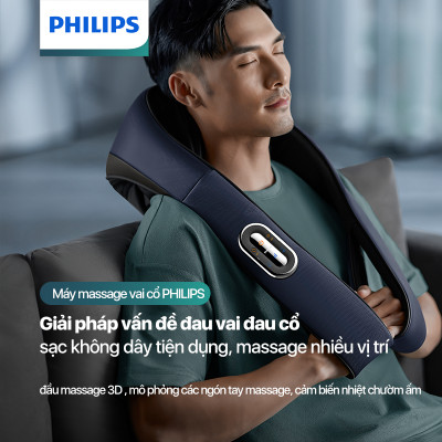 Máy masage cổ vai gáy Philips PPM3521 không dây đầu massage 3D - Hàng chính hãng
