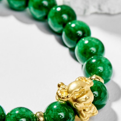 Vòng Tay Phong Thủy Nữ Đá Cẩm Thạch Sơn Thủy Phối Charm Tuổi Mùi Bạc Mạ Vàng 24K (8mm) Mệnh Mộc, Hỏa Ngọc Quý Gemstones