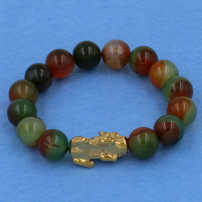 Chuỗi đeo tay thạch anh xanh nâu 12 ly - cẩn Tỳ Hưu inox vàng VTAXNTHV12 - hợp mệnh Mộc, mệnh Hỏa