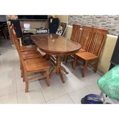 Bàn ăn bầu dục mặt đặc gỗ xoan ta