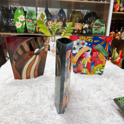 Bình Hoa Sơn Mài Cao Cấp – Dáng Dẹp Nghệ Thuật | Size 25x26x7.5 cm