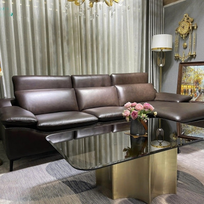 Sofa góc L 100% da bò Italy Juno sofa màu nâu – SFLCT08 2m7 x 1m6 hàng cao cấp chuẩn da bò nhập khẩu Ý