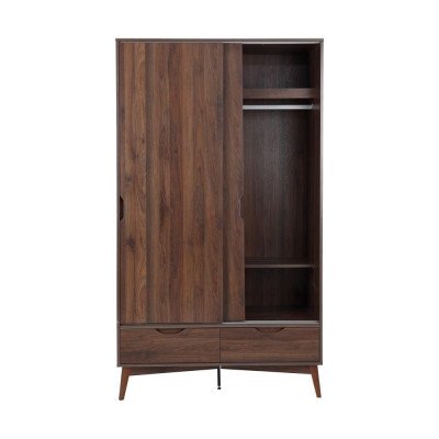 Tủ quần áo cửa lùa 2 cánh kèm ngăn kéo BÌNH LONG gỗ công nghiệp cao cấp chống ẩm, màu nâu tự nhiên