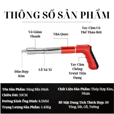 Máy Bắn Đinh Vào Bê Tông Sắt Thép Siêu Mạnh – Có 100 Đinh & Hộp Phụ Kiện, Vỏ Kim Loại Cứng Cáp