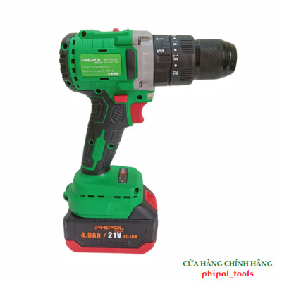 Combo Máy khoan pin 21V đầu kẹp 13mm động cơ không chổi than PHIPOL TOOLS PH3025 Kèm 2 pin và sạc - Hàng Chính Hãng