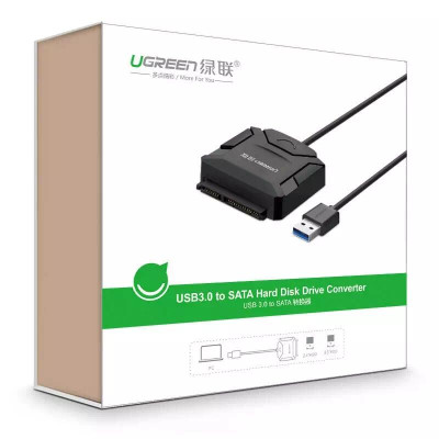 Ugreen UG20611CR108TK 25CM màu đen Bộ chuyền USB 3.0 sang SATA cho ổ cứng có hỗ trợ nguồn - HÀNG CHÍNH HÃNG