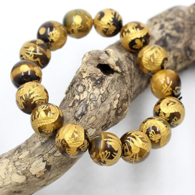 Vòng Tay Đá Mắt Hổ Vàng Chạm Rồng 12MM