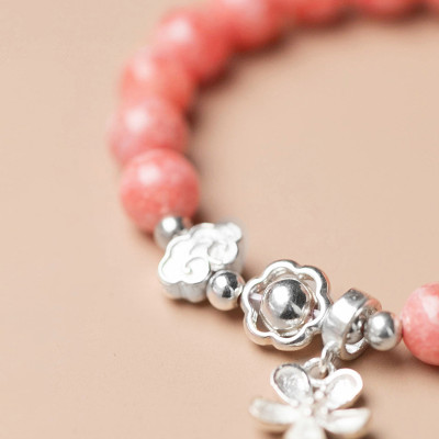 Vòng tay đá Rhodochrosite phối charm hoa mệnh hỏa, thổ - Ngọc Quý Gemstones