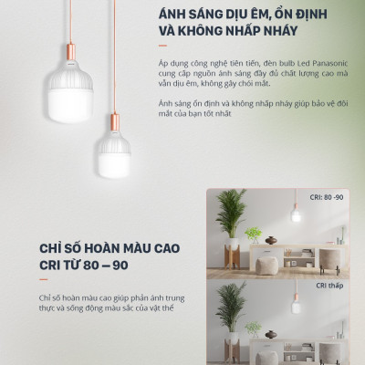 Đèn LED Bulb Trụ Trắng Panasonic Lotus Đuôi E27 Công suất 20W/30W/40W/50W ánh sáng trắng 6500K, tiết kiệm điện