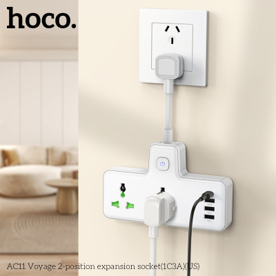 Ổ cắm điện đa năng sạc nhanh PD 17W có 1 cổng typeC + 3 cổng USB và có 2 lỗ cắm tải 2500W AC11 - Chính hãng