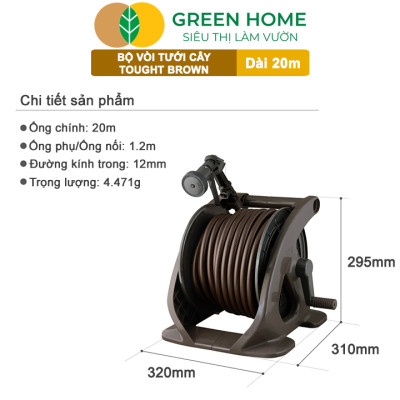 Bộ vòi tưới cây Takagi Tough Brown GreenHome, Dài 20m, Nhỏ Gọn, Bền Bỉ, Vòi Phun Đa Năng, Chuẩn Nhật Bản