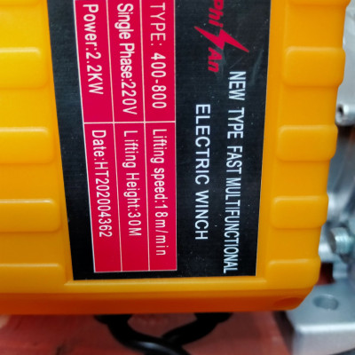 MÁY TỜI ĐIỆN KÉO NHANH 2200W PHI AN PA400/800 ( TẢI TRỌNG 400-800KG. TỐC ĐỘ KÉO 18M/PHÚT)- HÀNG CHÍNH HÃNG