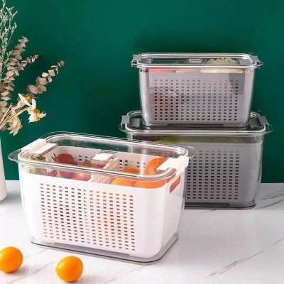 Combo 2 hộp đựng thực phẩm 2 lớp Hokori , Hộp bảo quản thức ăn có lỗ thoát nước Việt Nhật tiện lợi, an toàn - Hàng chính hãng 