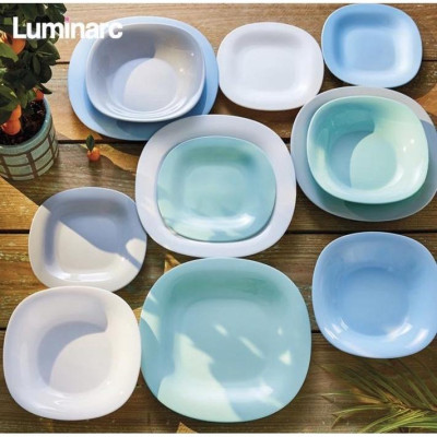 Đĩa (dĩa) thủy tinh Luminarc Carine xanh ngọc 19cm, dùng lò vi sóng, máy rửa bát, sản xuất Pháp - P4246