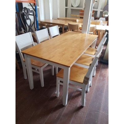 Bộ bàn ăn cherry trắng tự nhiên mặt gỗ 1m65 + 6 ghế cherry  Thương hiệu Nội Thất Bình Long 
