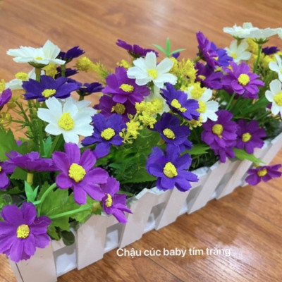 Chậu hàng rào hoa trang trí - Size từ 30cm đến 50cm - Cây giả, hoa lụa Decor trang trí nhà cửa