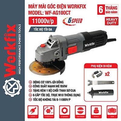 [Chống Khởi Động Lại] Máy Mài Góc 100mm Workfix 950W - WF-AG100CT - 6 Cấp Tốc Độ - Lõi Đồng Chuyên Dùng Cho Gia Đình Và Công Trình - Bảo Hành Chính Hãg