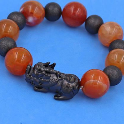Chuỗi Tỳ Hưu inox Charm Đá Vân Rồng Cam 16 ly phối 6 bi - hợp mệnh Hỏa, mệnh Thổ - Vòng size XXL