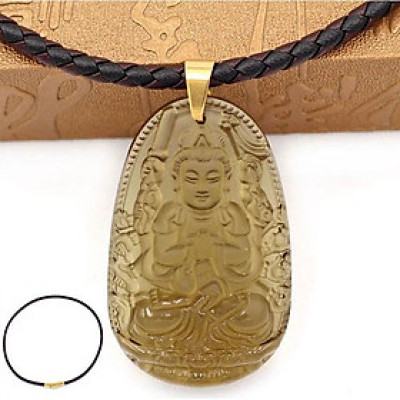 Dây chuyền mặt phật Thiên Thủ Thiên Nhãn thạch anh khói 5cm + dây da - phật bản mệnh tuổi Tý