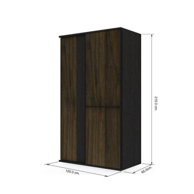Tủ̉ quần áo cửa lùa 2 cánh BÌNH LONG gỗ công nghiệp cao cấp, phối màu nâu đen hiện đại
