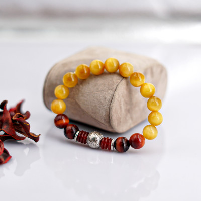 Vòng tay Mắt hổ vàng 10mm + Charm do Anqlo tác chế 