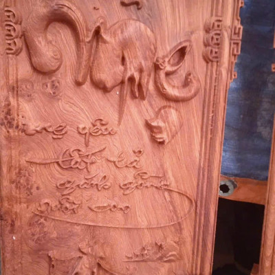 TRANH Cặp câu đối khắc chữ cha mẹ gỗ hương đá kt 30×97×3.5cm 