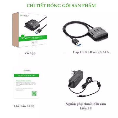 Ugreen UG20611CR108TK 25CM màu đen Bộ chuyền USB 3.0 sang SATA cho ổ cứng có hỗ trợ nguồn - HÀNG CHÍNH HÃNG