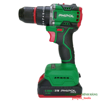 Combo Máy khoan vít đầu 10mm 21V động cơ không chổi than, có búa PHIPOL TOOLS PH3023 Kèm 2 pin và sạc - Hàng Chính Hãng