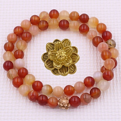 [Mệnh Hỏa, Thổ] Vòng Chuỗi Niệm Phật Đá Mã Não Cam 12 Ly 54 Hạt Charm Hoa Sen Inox, Vòng Chuỗi Phật Giáo, Chuỗi Niệm Phật Hạt To - Phong Thủy 868
