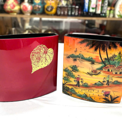 Bình Hoa Sơn Mài Cao Cấp – Dáng Dẹp Nghệ Thuật | Size 25x26x7.5 cm