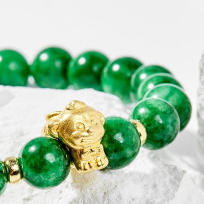 Vòng Tay Phong Thủy Nữ Đá Cẩm Thạch Sơn Thủy Phối Charm Tuổi Thân Bạc Mạ Vàng 24K (8mm) Mệnh Mộc, Hỏa Ngọc Quý Gemstones