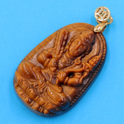 Mặt dây chuyền Phật Hư Không Tạng bồ tát - đá mắt hổ 5cm - kèm hộp nhung - tuổi Sửu, Dần