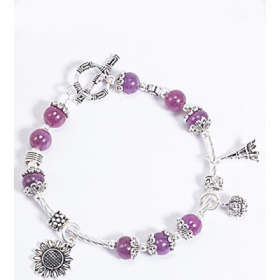 Vòng Tay Phong Thủy Nữ Đá Ruby Phối Charm Hoa Hướng Dương Bạc (6mm) Mệnh Hỏa, Thổ Ngọc Quý Gemstones