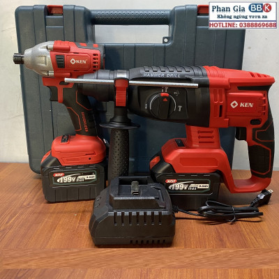 Bộ Combo 2 Trong 1 Gồm Máy Khoan Đục Bê Tông Dùng Pin 188V, Khoan Bê Tông Siêu Khỏe Và Máy Bắn Vít Cầm Tay 3 Chức Năng (Tặng Hộp Đựng)