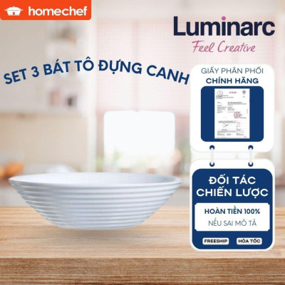 Set 3 bát tô canh/ăn bún phở Luminarc Harena N5416 20cm, chất liệu thủy tinh, dùng lò vi sóng