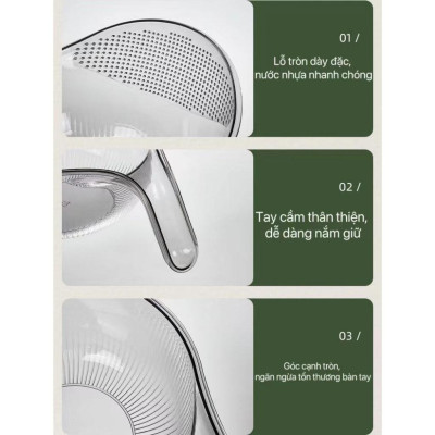 [KoSuyTu] Ca, Gáo Có Lỗ Ráo Nước Bằng Nhựa Trong Suốt - Vo Gạo, Rửa Trái Cây, Lọc Cái... - Kích Thước 24x20x13cm