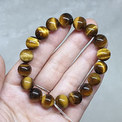 Vòng Tay Đá Mắt Hổ Vàng Nâu Cho Người Mệnh Kim Và Mệnh Thổ _ Size 12li