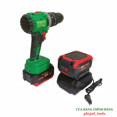 Combo Máy khoan pin 21V đầu kẹp 13mm động cơ không chổi than PHIPOL TOOLS PH3025 Kèm 2 pin và sạc - Hàng Chính Hãng