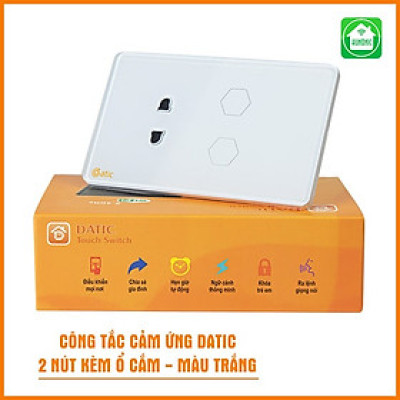 Công tắc thông minh wifi điều khiển từ xa 2 nút kèm 1 ổ cắm Hunonic