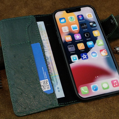 Bao da handmade cho điện thoại 16 pro max dạng ví quai cài - hàng chính hãng