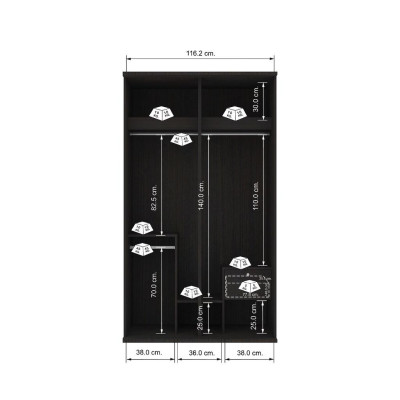 Tủ̉ quần áo cửa lùa 2 cánh BÌNH LONG gỗ công nghiệp cao cấp, phối màu nâu đen hiện đại
