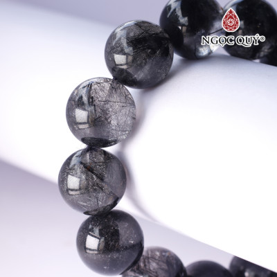 Vòng tay đá thạch anh tóc đen hạt trơn 16mm, 17mm - Ngọc Quý