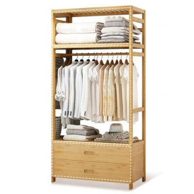 Giá Treo Quần Áo _ Tủ Quần Áo Gỗ Tre 2 Ngăn Kéo Kèm Kệ Chứa Đồ Phong Cách Hàn Quốc Đẹp Độc Đáo KT 70cm TUR068